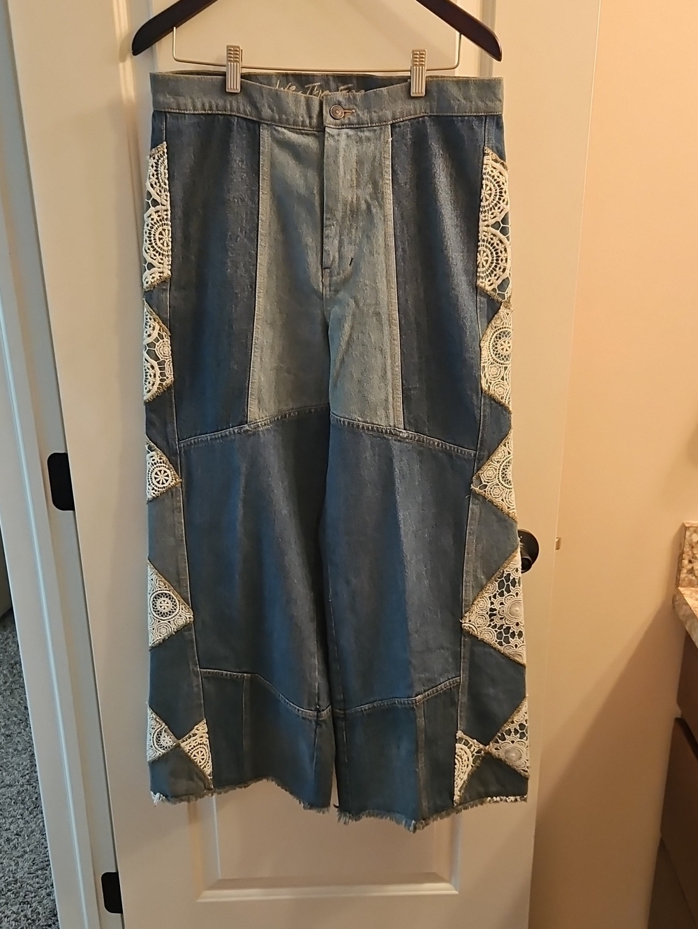 We The Free In My Element Patchwork Lace High Rise Flare Jeans Raw Hem, 30 - Picture 3 of 12